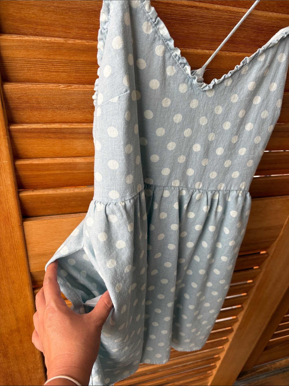 Zara Light Blue Polka Dot Spaghetti Strap Dress with Lace-Up Front and pockets - Picture 5 of 8